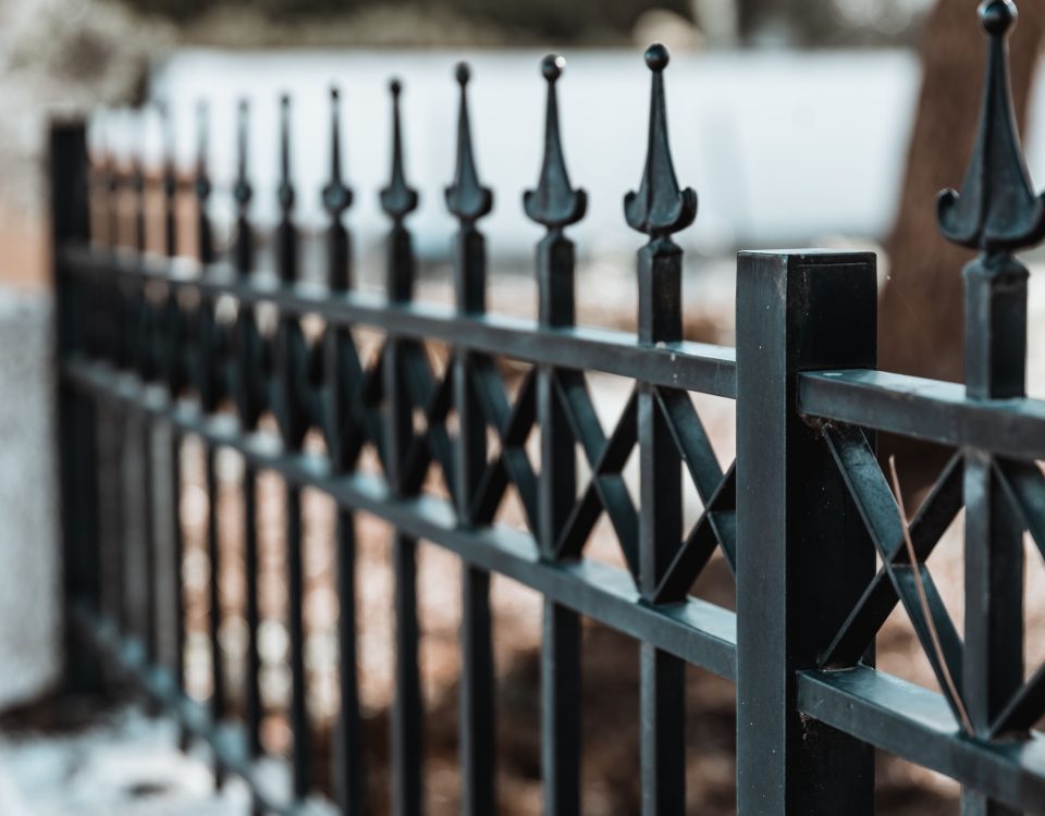 A closeup shot of an iron fence