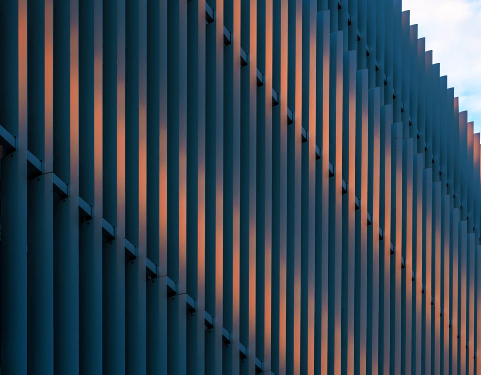 Modern metallic facade, architectural feature with stripped pattern as abstract background