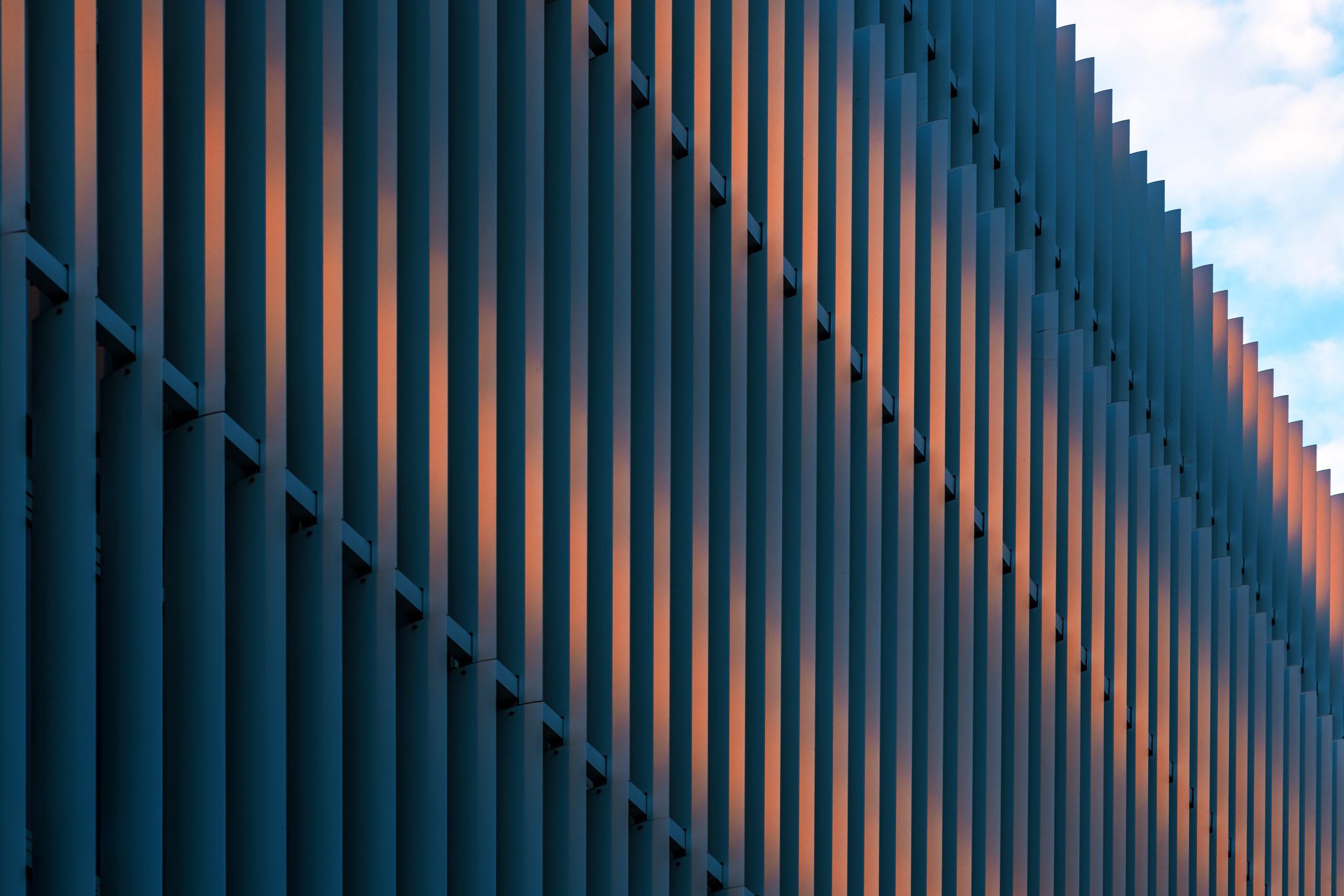 Modern metallic facade, architectural feature with stripped pattern as abstract background